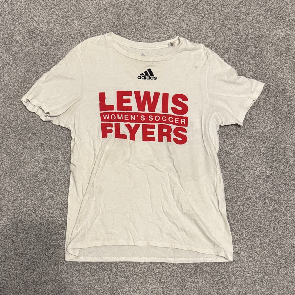 Adidas White Tee with Red Soccer Print